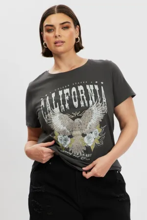 Grey Graphic T Shirt Short Sleeve Crew Neck ZeroWaste Production