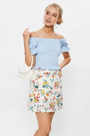 Fringe Detail Cozy Edge Print Front Split Mini Skirt