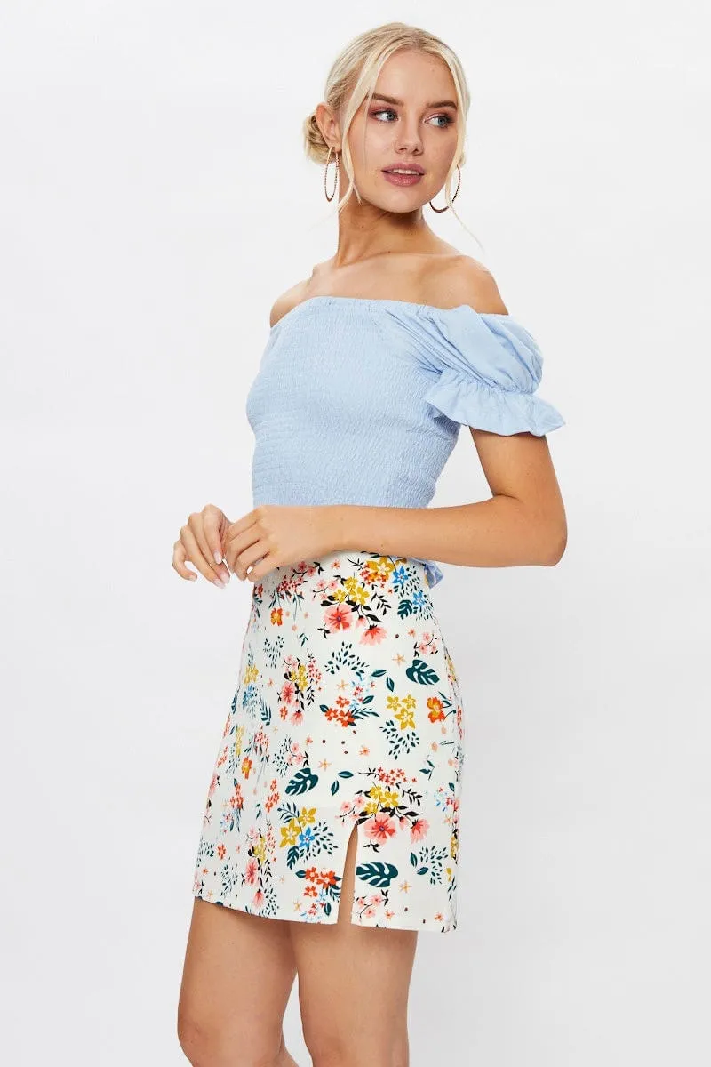 Print Front Split Mini Skirt Outdoor Gathering Design innovation