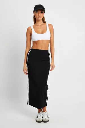 Casual Style Black Midi Skirt Side Stripe