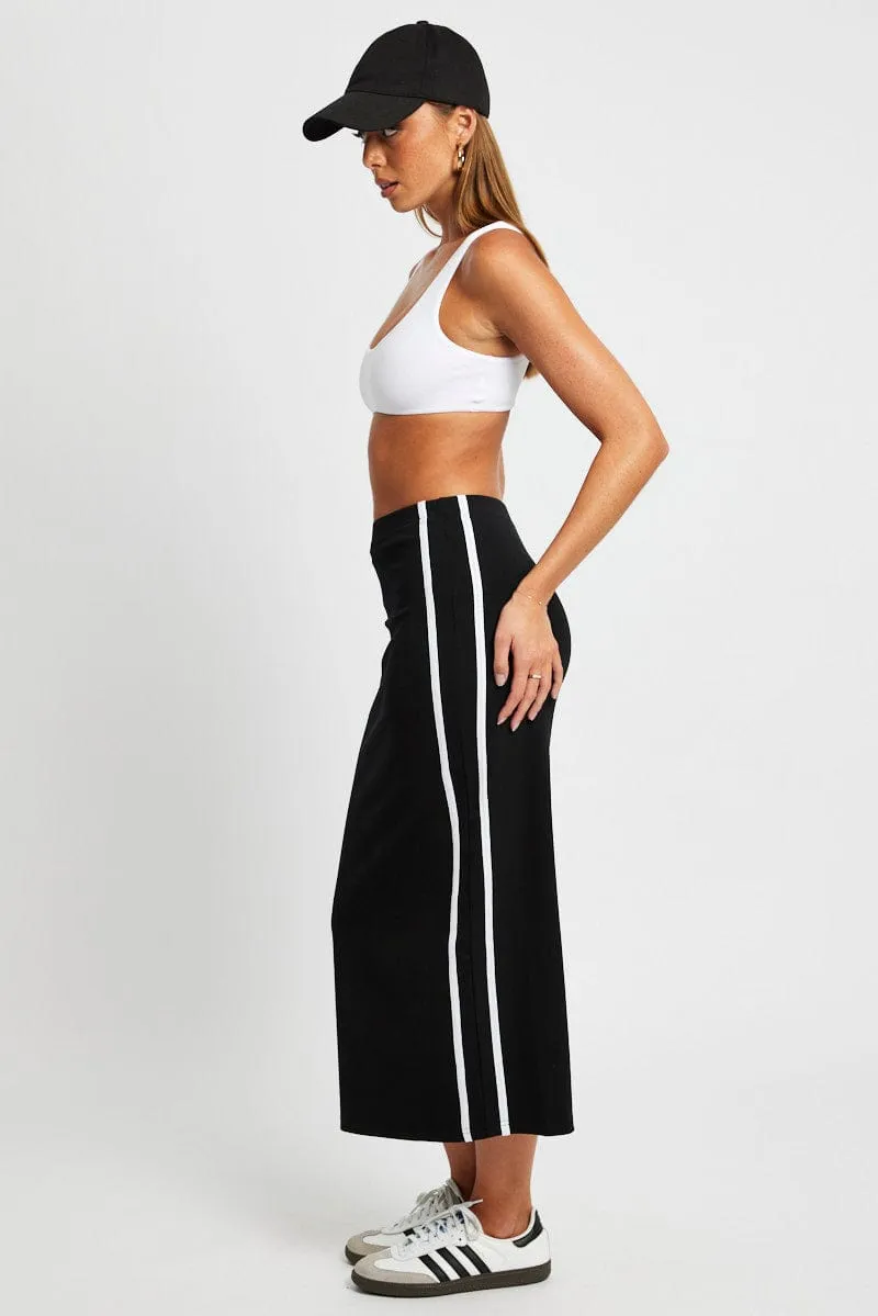 Black Midi Skirt Side Stripe Breezy Flow Global Inspiration