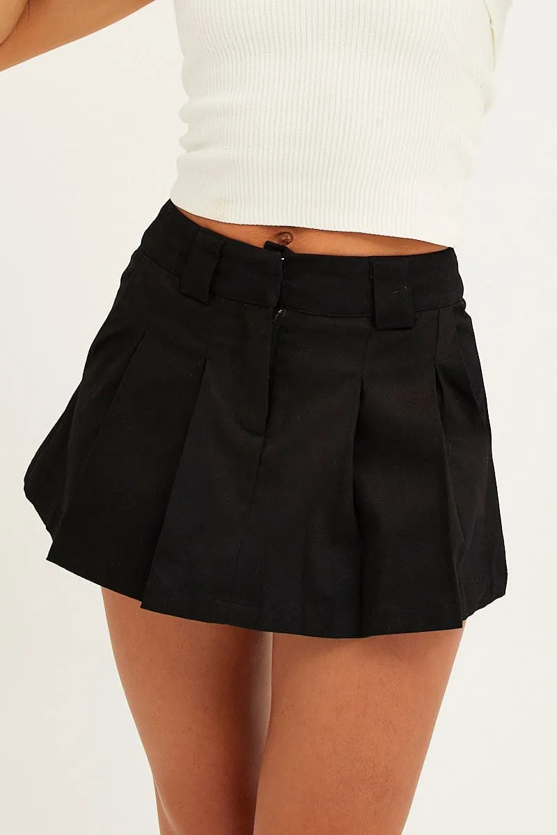 Daily Essential Wardrobe Basics Black Mini Skirt Pleated Mid Rise Cotton