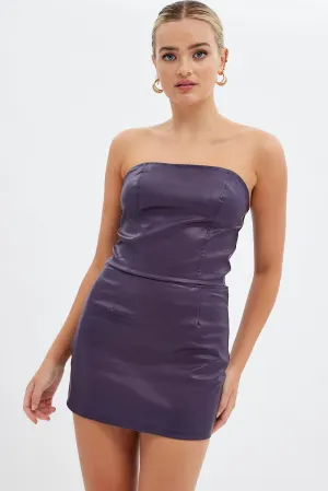 Purple Faux Leather Mini Skirt Mid Rise Stretch Creative Fashion Chic Mood