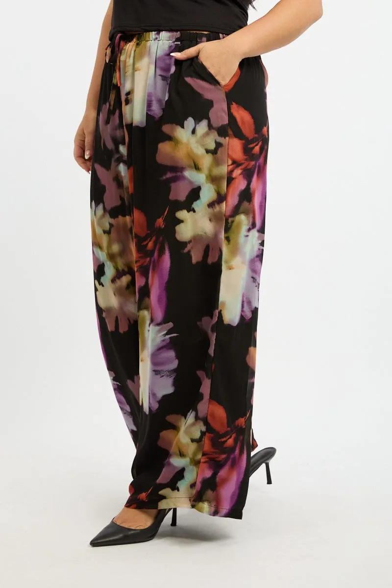 Multi Abstract Blurred Lined Wide Leg Pants All Day Wear