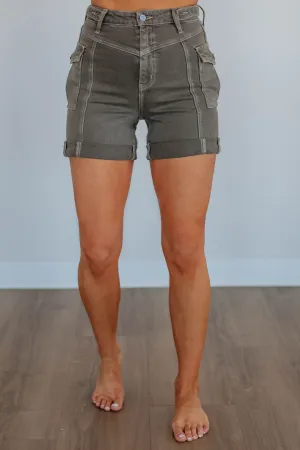 Lace trim Laser Cut Edges Asia KanCan Shorts - Khaki