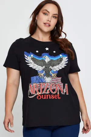 Casual Chic Wear Chic Style Trend Black Graphic T-shirt Arizona Sunset Short Sleeve Cotton