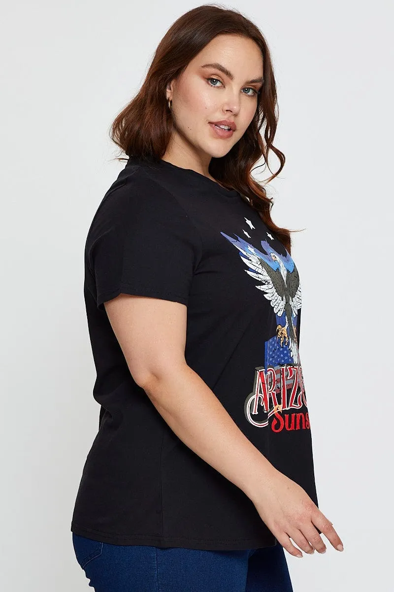 Black Graphic T-shirt Arizona Sunset Short Sleeve Cotton Seam Free Back Minimalist Wear