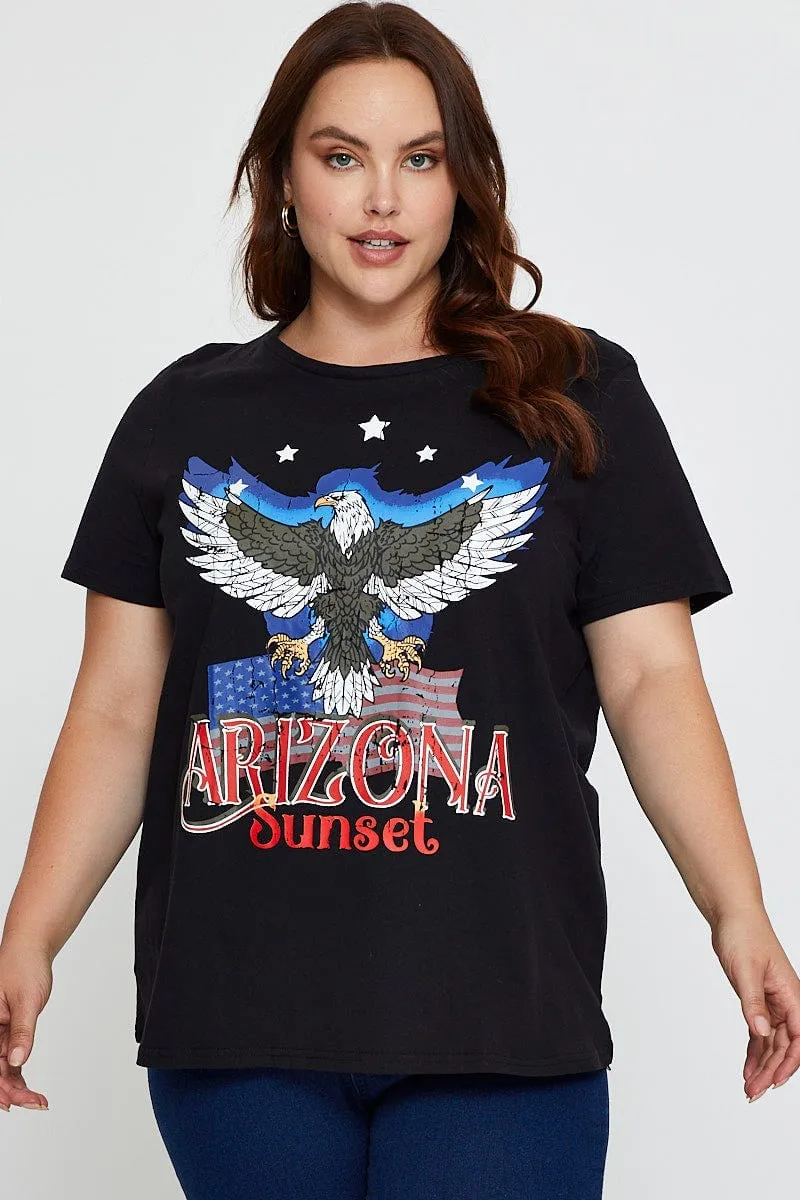 Black Graphic T-shirt Arizona Sunset Short Sleeve Cotton NonRestrictiveCut