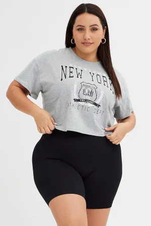 Bold colors Fashion Outfit Grey Graphic T-shirt New York Print Crop Short Sleeve