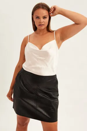 Beige Singlet Top Sleeveless Satin Cowl Neck Warm Vest Group Mood
