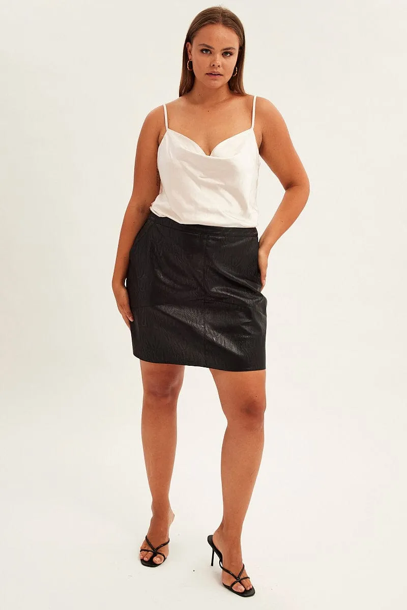 MicroPerforatedTexture Beige Singlet Top Sleeveless Satin Cowl Neck