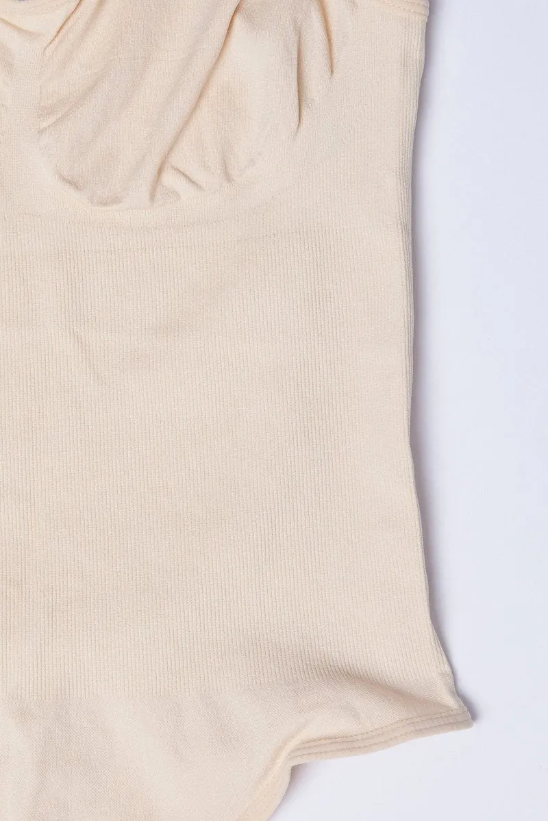 Beige Seamless Backless Sculpting Bodysuit Casual Sweatshirt