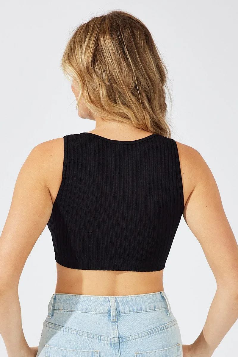 Black Tank Top Crew Neck Seamless Game Day All-Season Wear