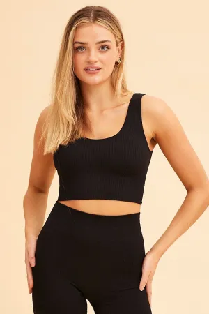 Black Nico Seamless Crop Top Daily Wear ElasticBinding