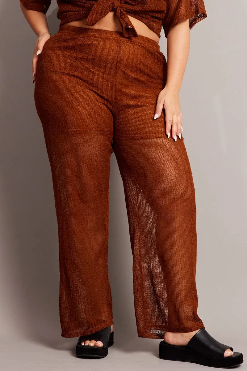 Brown Wide Leg Pants High Rise Casual Wearable Freedom Move