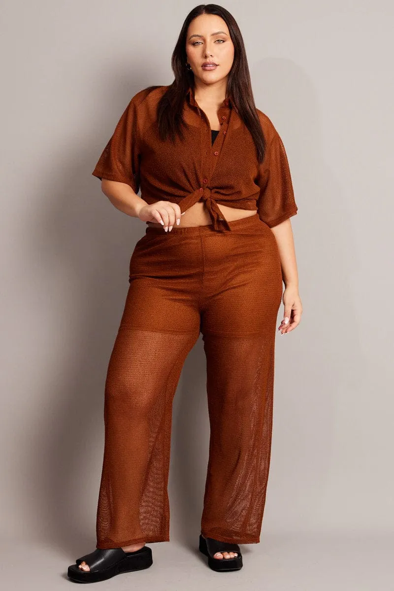 Brown Wide Leg Pants High Rise Versatile Comfort Wear
