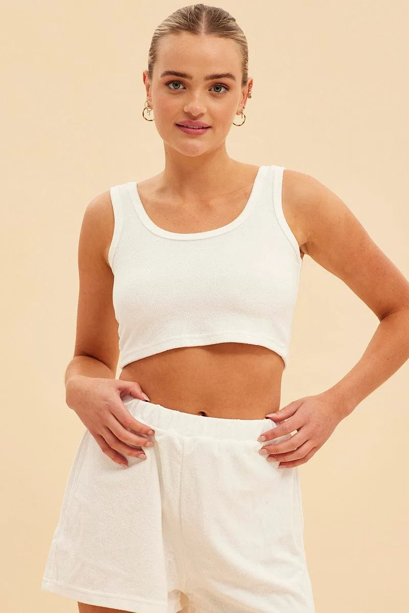 Leader Core Opaque Core White Terry Beach Crop Tank