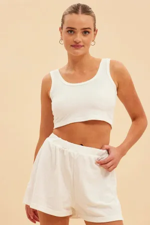 QuickReleaseClosures Layered Look White Terry Beach Crop Tank