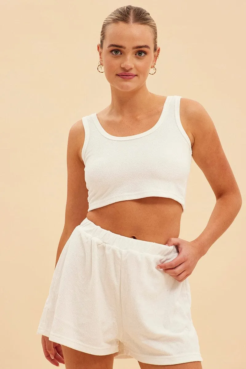 QuickReleaseClosures Layered Look White Terry Beach Crop Tank