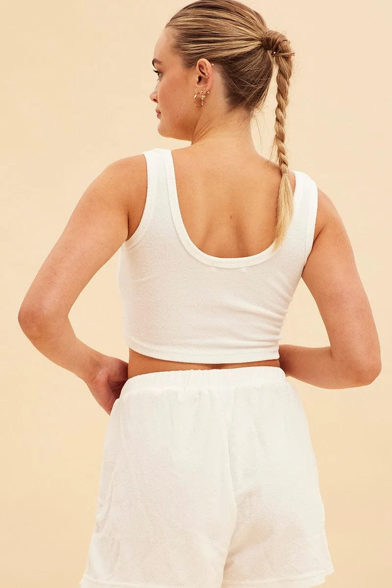 White Terry Beach Crop Tank Star Light NonRestrictiveSilhouette