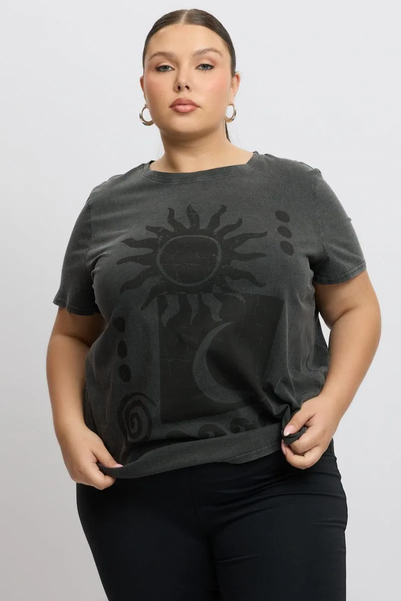 Grey Graphic T Shirt Short Sleeve Crew Neck insulated