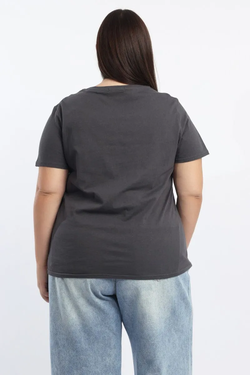 Grey Graphic T Shirt Short Sleeve Crew Neck Relaxed fit style Weekend Trend