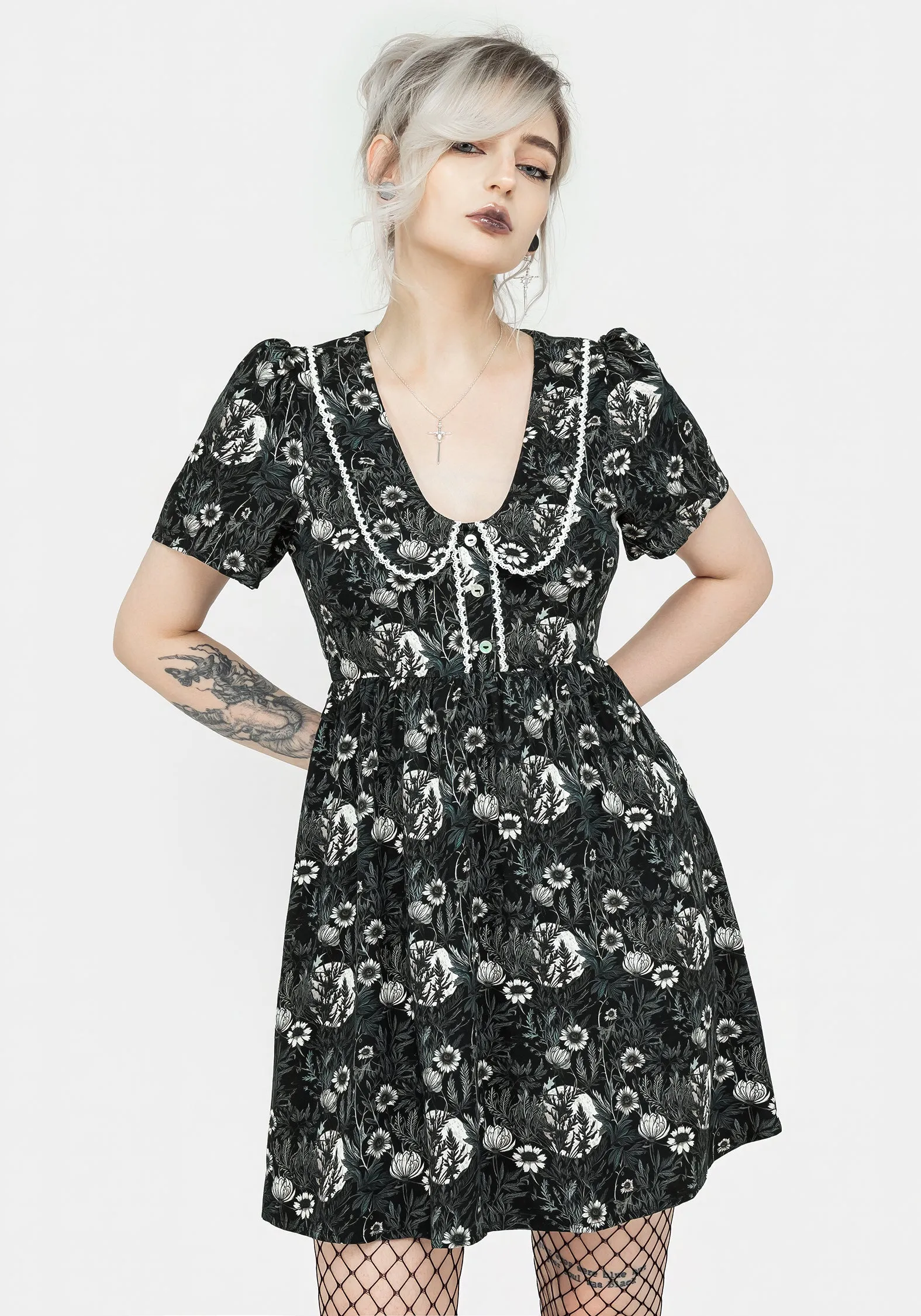 Party Fresh Non Restrictive Cut Nightbloom Collared Mini Dress