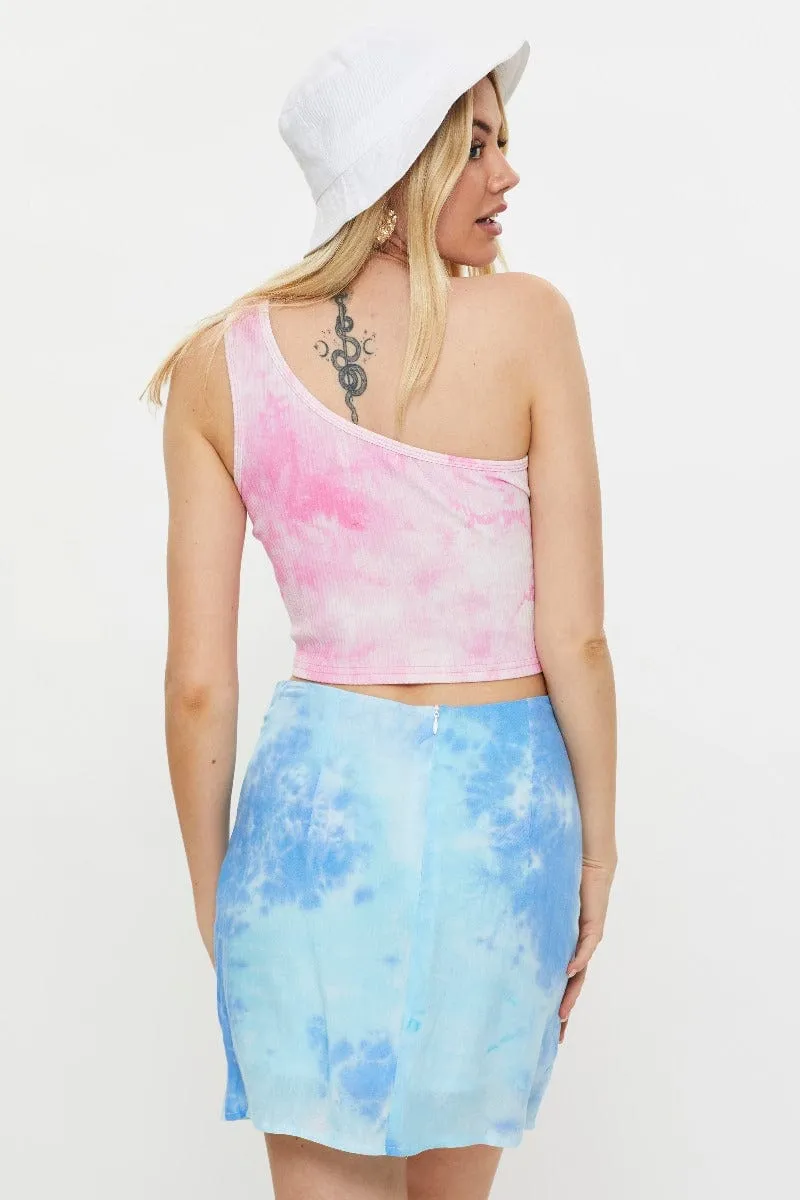 Multi Tie Dye Front Split Mini Skirt Urban Mood Classic Look