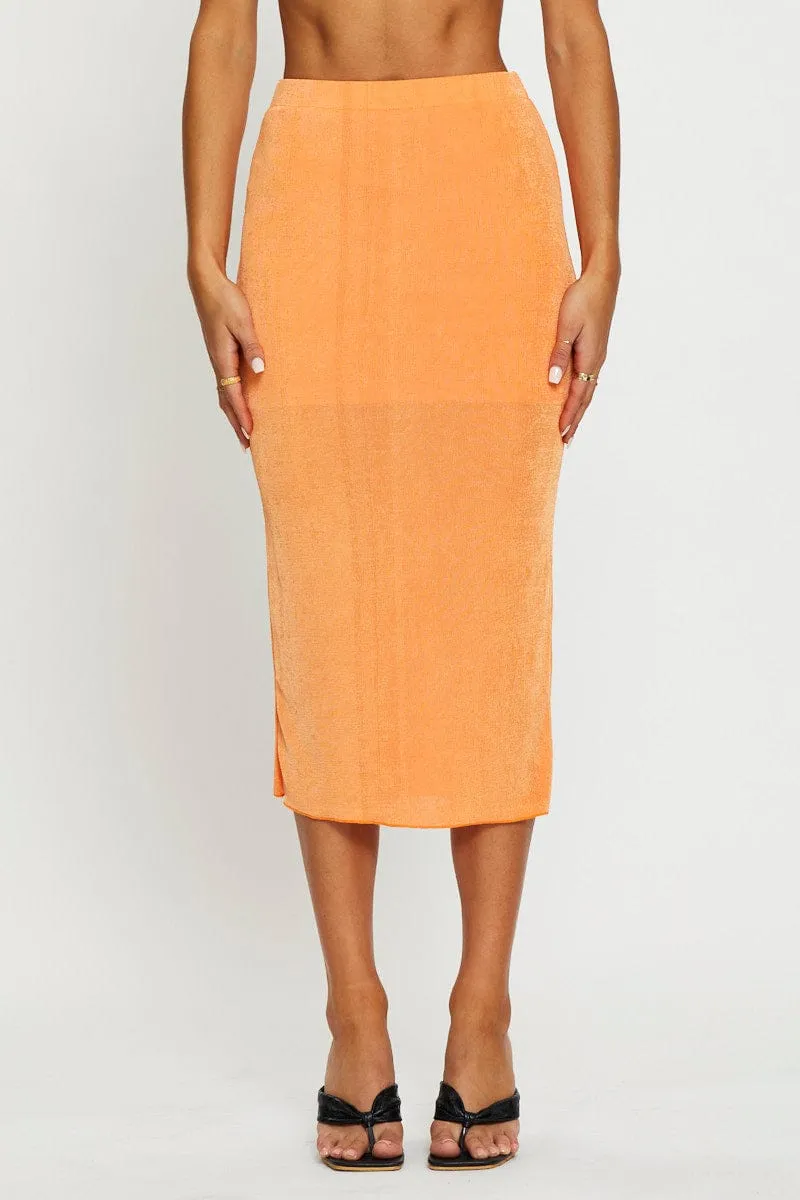 Elegant Feel Fresh Look Orange Midi Skirt Bodycon