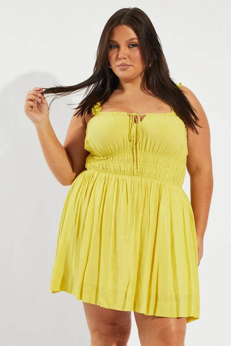 Floral Chic Non Restrictive Green Tie Front Frill Strap Mini Dress