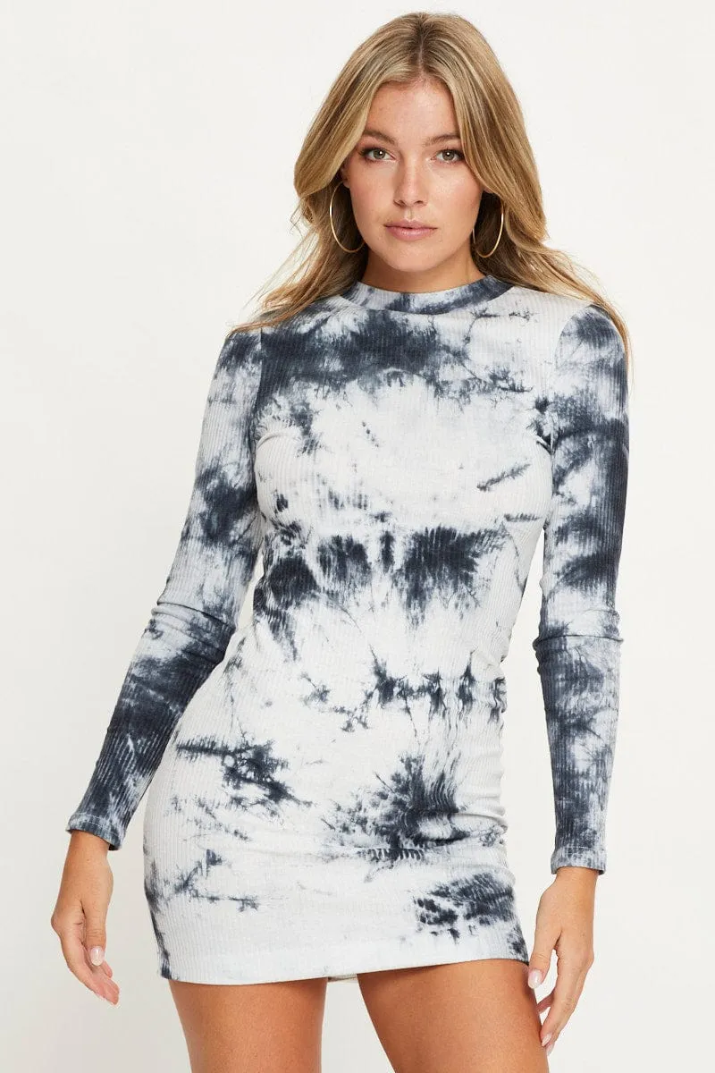 Elegant short formal gown Multi Low Back Tie Dye Bodycon Mini Dress