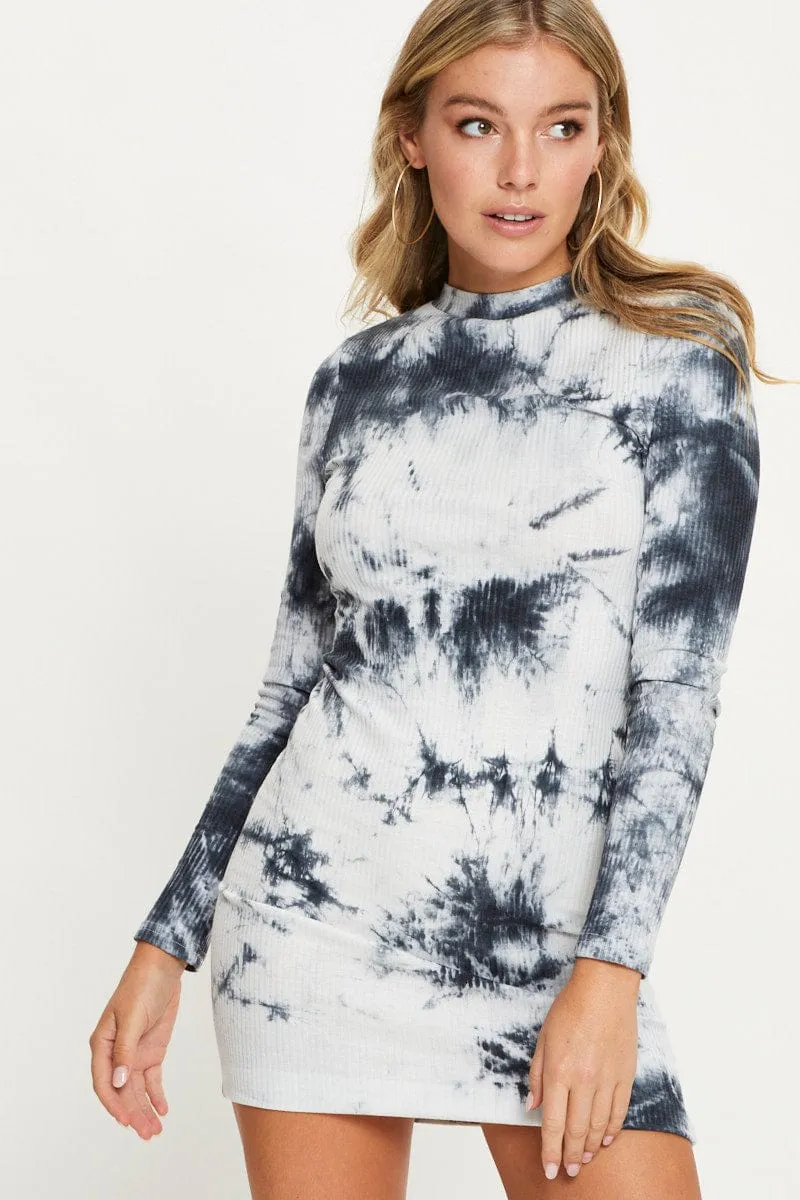 Glow Soft Multi Low Back Tie Dye Bodycon Mini Dress