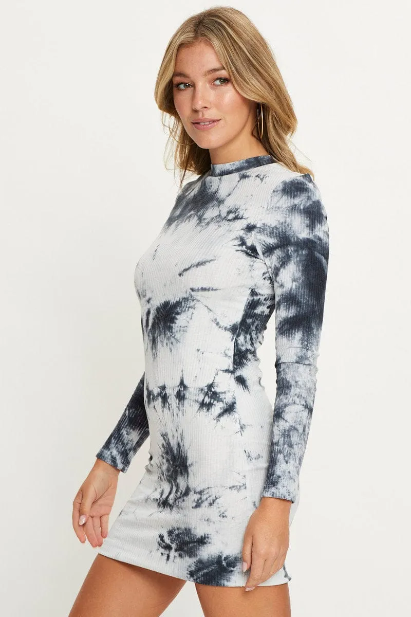 Pack Quick Multi Low Back Tie Dye Bodycon Mini Dress