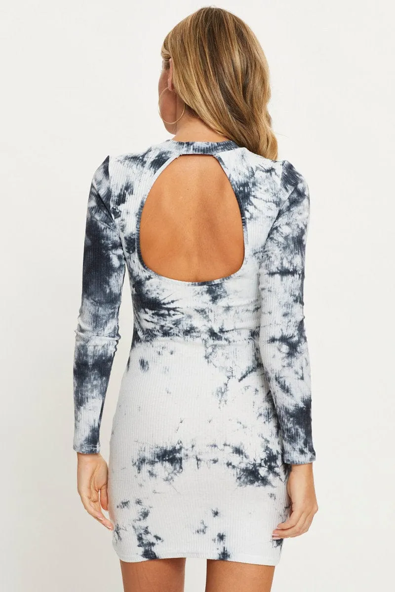 Multi Low Back Tie Dye Bodycon Mini Dress Elegant formal mini gown Skin Feel