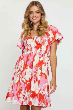 Glow Warm Print Mini Dress Short Sleeve