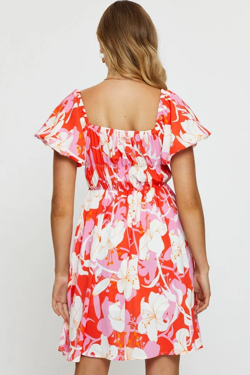 Lightweight Print Mini Dress Short Sleeve