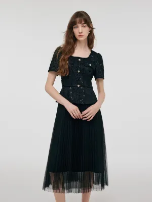 Lace Patchwork Tulle Women Midi Dress Elegant fit for formal occasions