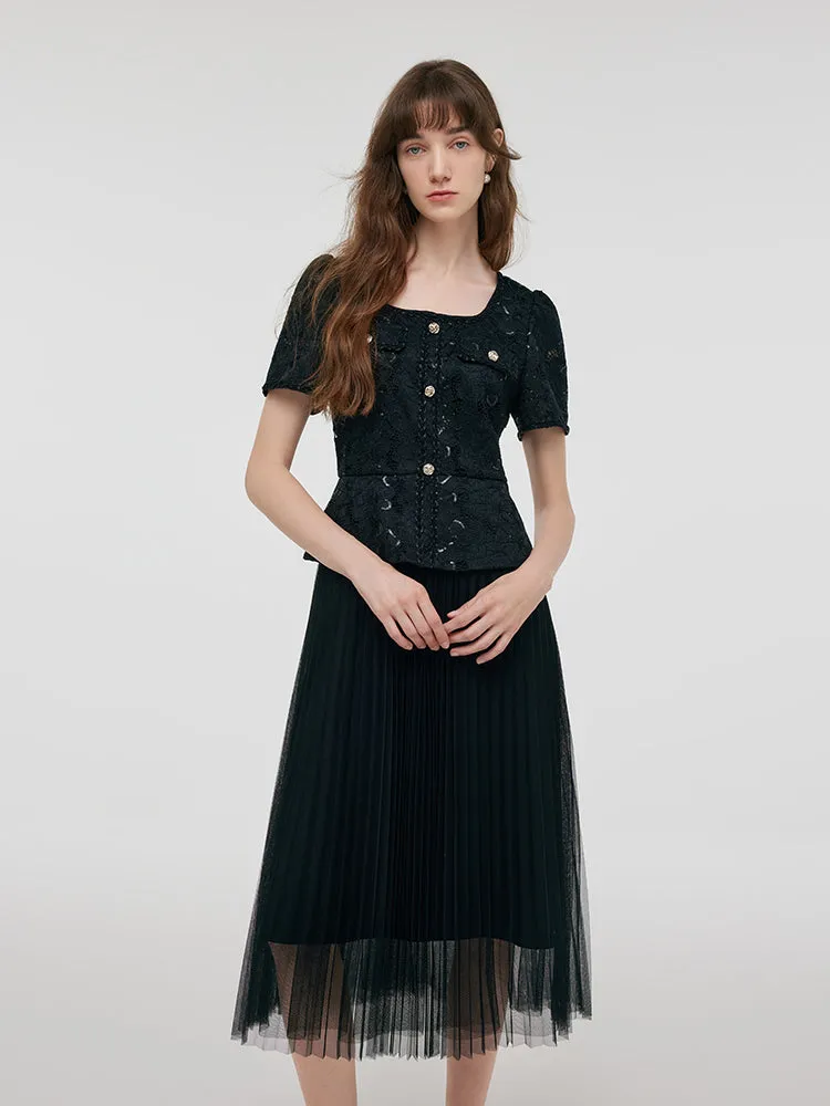 Smart and Stylish Lace Patchwork Tulle Women Midi Dress