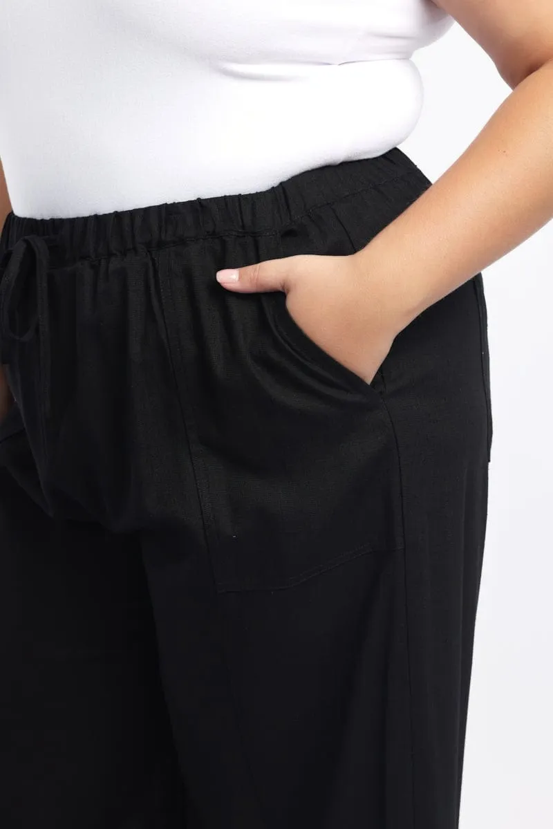 Black Seam Detail Linen Blend Wide Leg Pants Sweat Resistant Lightweight insulation
