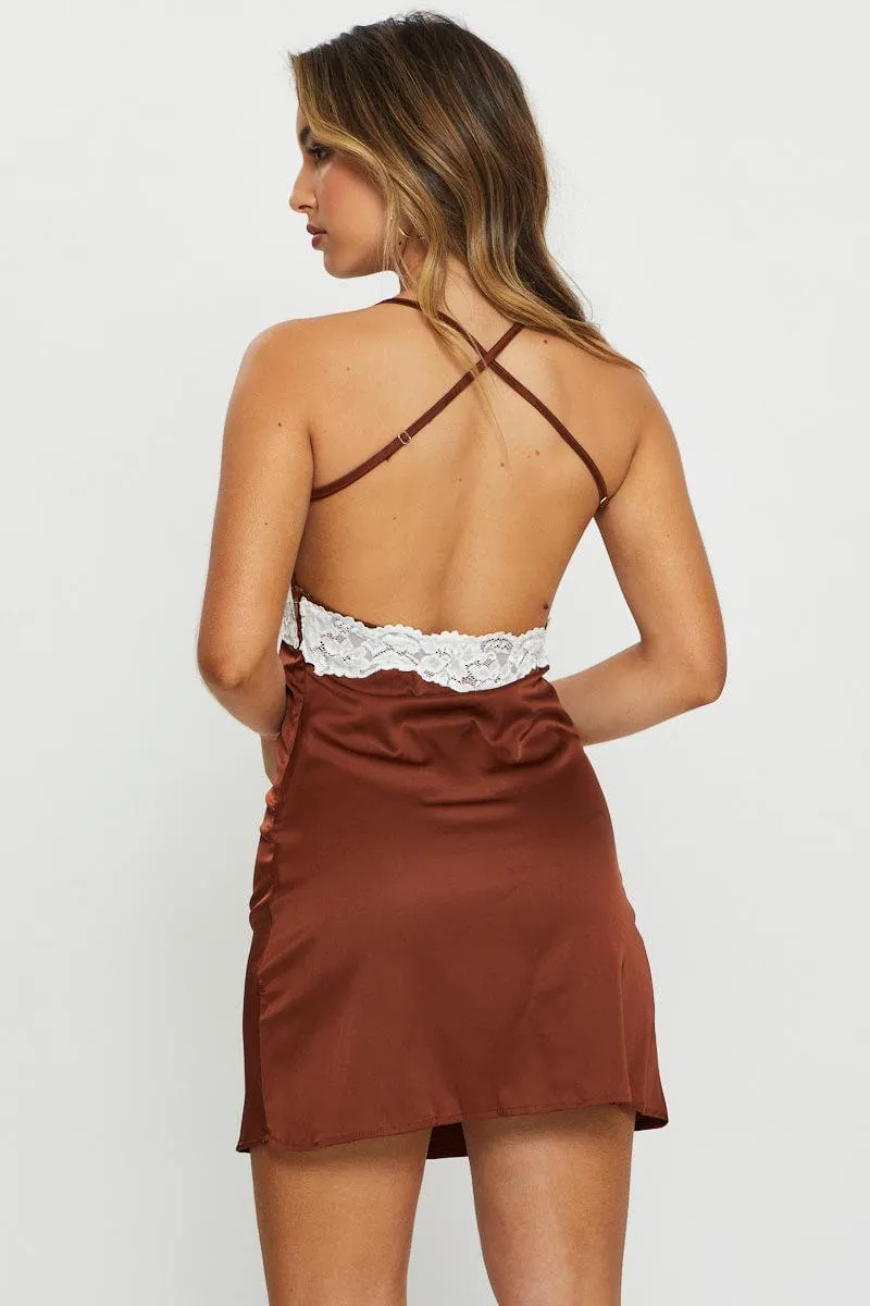 Edge Fresh Brown Slip Dress Mini Satin