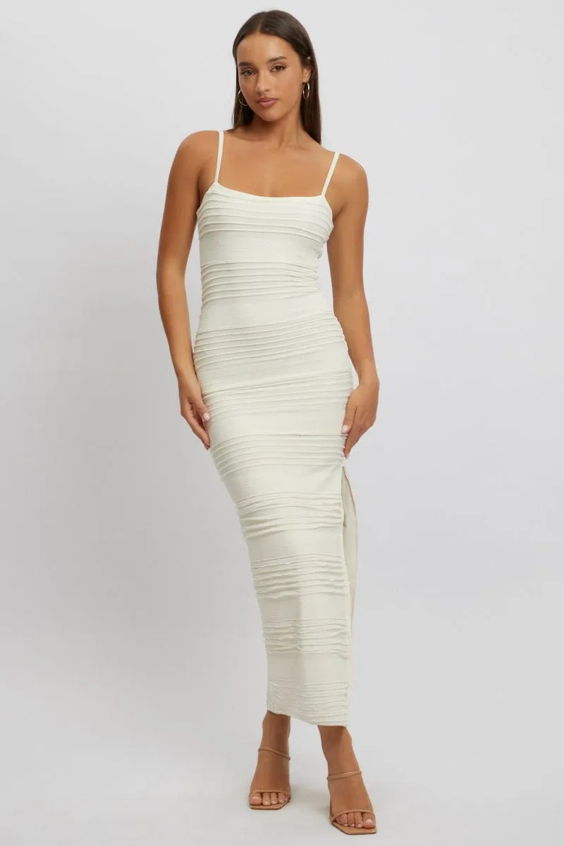 White Bodycon Dress Sleeveless Midi ShrinkageFree Fabric Layer Light