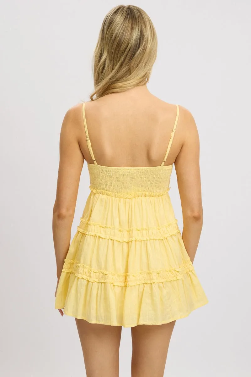 Yellow Fit And Flare Dress Tiered Strappy Chic Design VersatileCuff