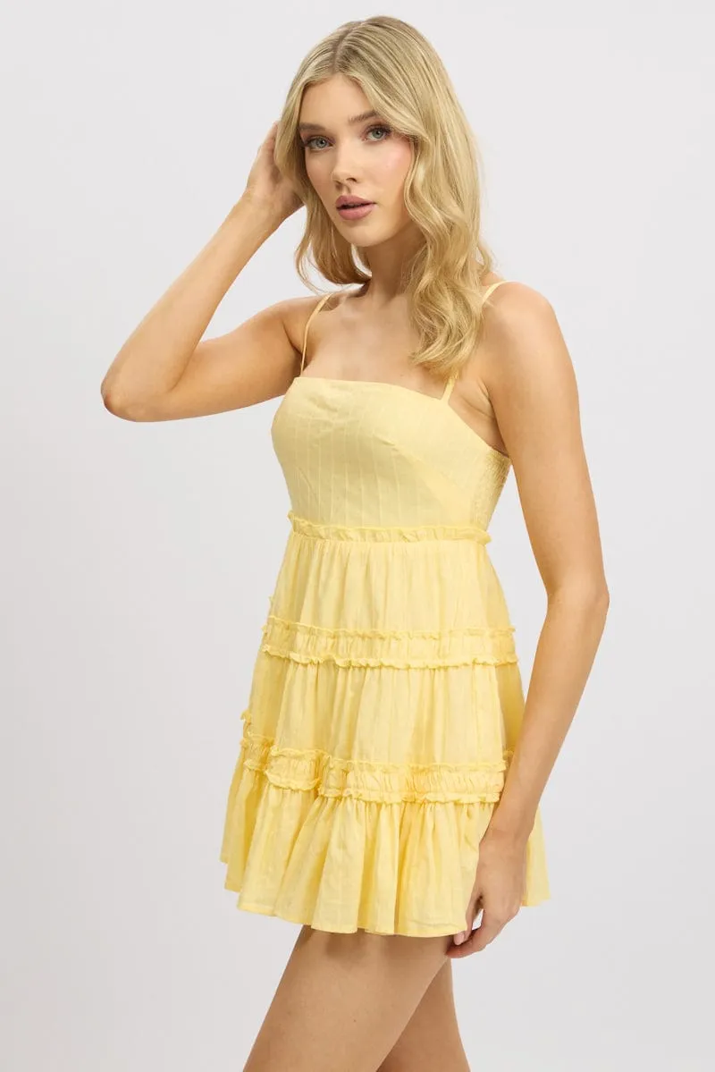 ReinforcedStitching Yellow Fit And Flare Dress Tiered Strappy