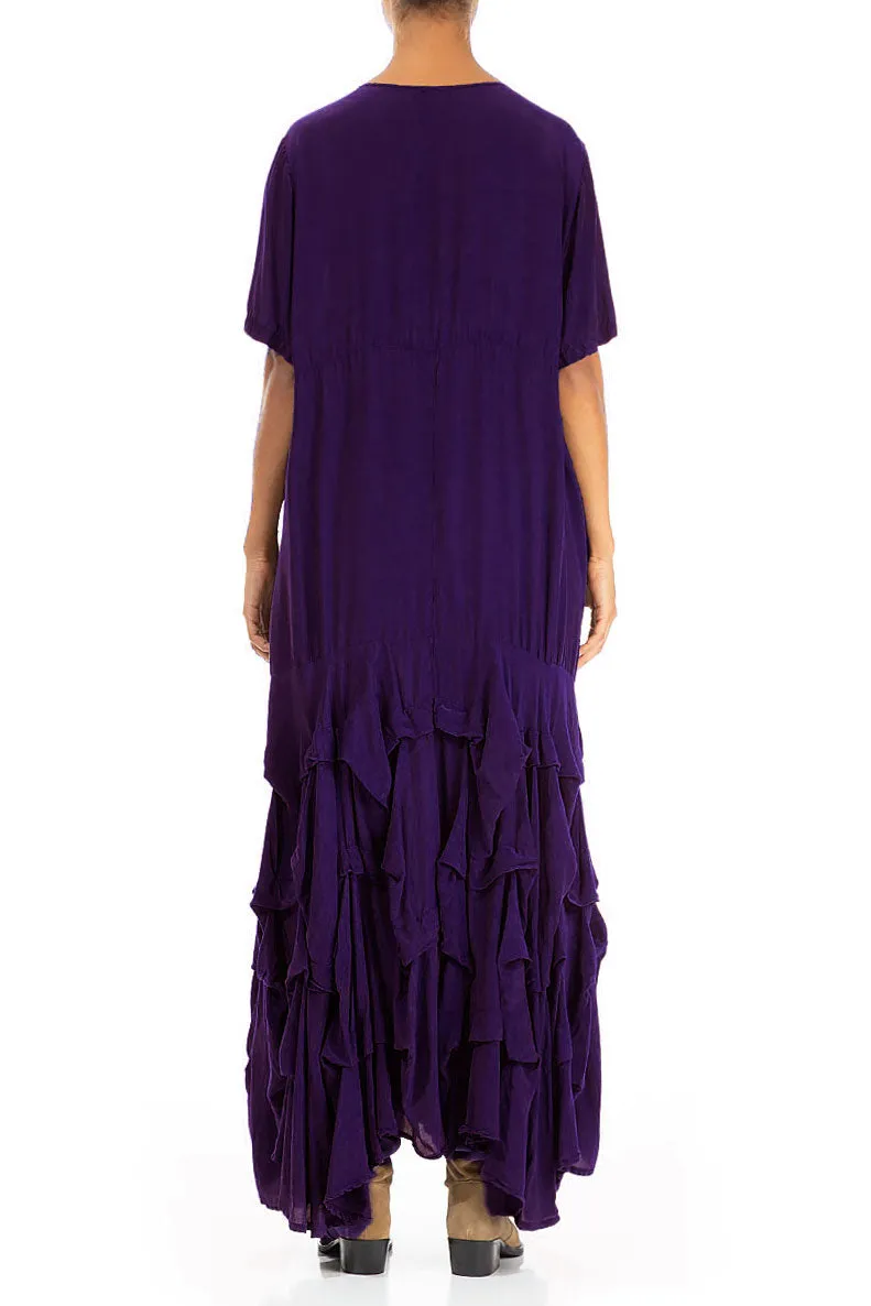 Ruffle Royal Purple Silk Bamboo Maxi Dress NonRestrictiveSilhouette