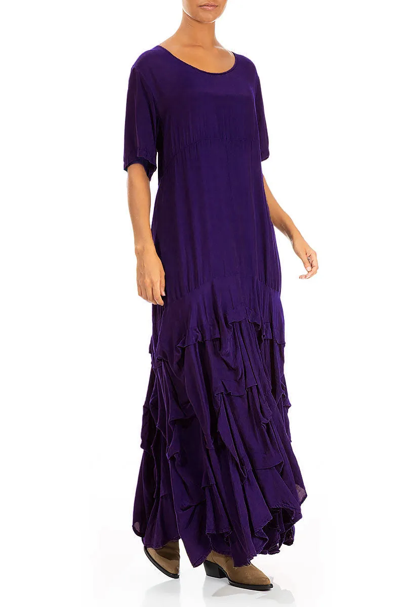 Ruffle Royal Purple Silk Bamboo Maxi Dress Weather Guard