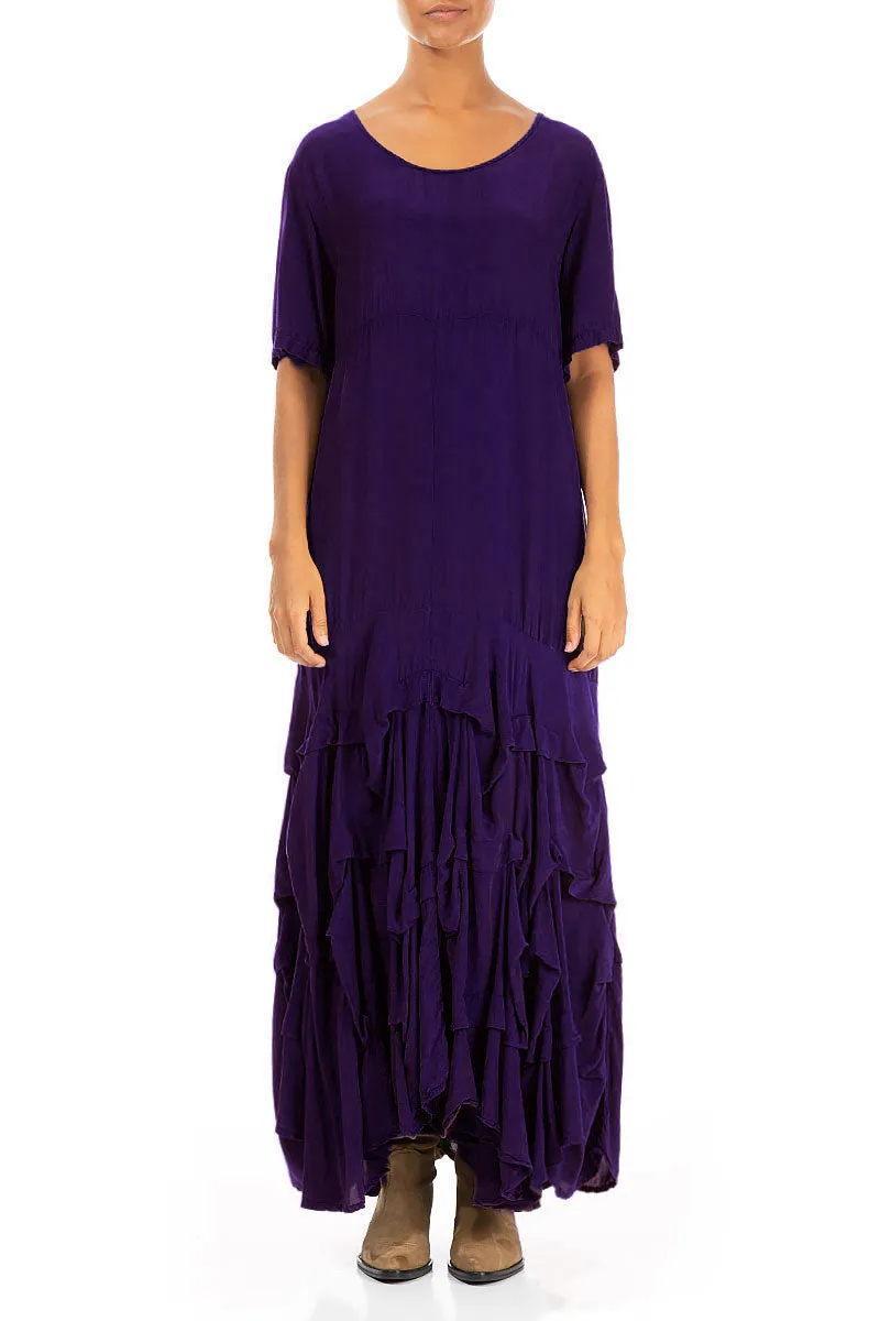 Ruffle Royal Purple Silk Bamboo Maxi Dress Hero Tale