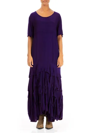 Ruffle Royal Purple Silk Bamboo Maxi Dress Hero Tale