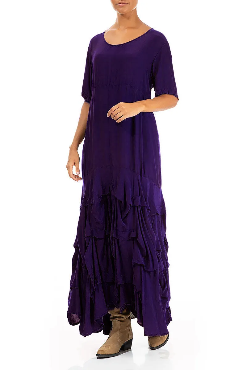 Ruffle Royal Purple Silk Bamboo Maxi Dress Urban Pulse