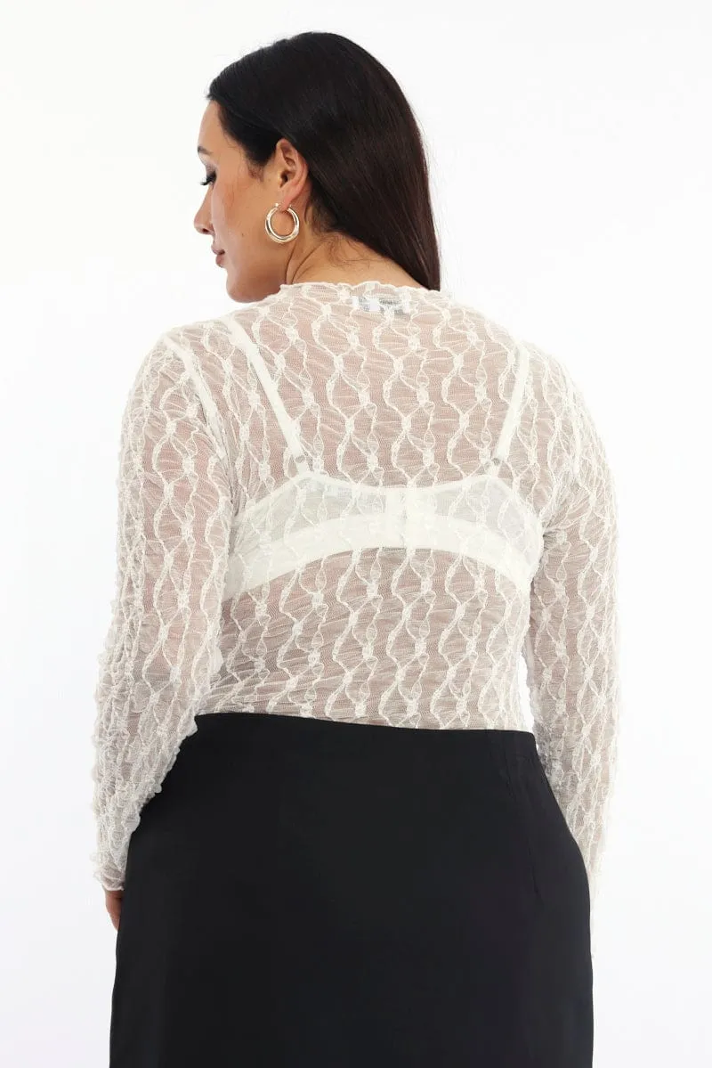 White Bodysuit Long Sleeve Lace Daily Wear Joy Mood