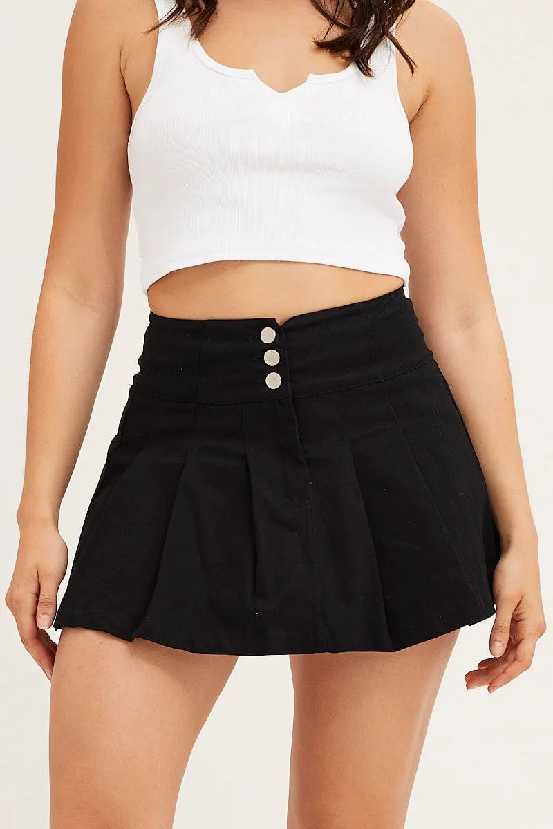 Daytime Look Classic Mood Black Mid Rise Pleated Mini Skirt